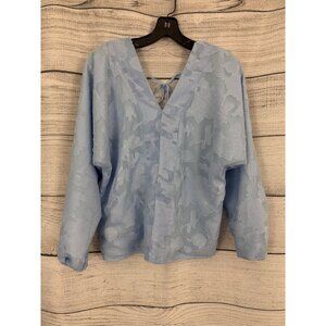 NWT Koko + Mason Light Blue Floral Textured V-Neck Blouse Size XS
